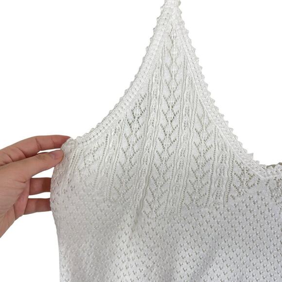 Doen Addie 100% Organic Cotton Lace Picot Trim V Neck Tank Top White Size XL - Picture 3 of 8